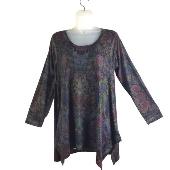 Soft Surroundings Scoop Neck High Low Asymmetric Hem Tunic Paisley Size Small - Picture 5 of 9